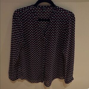 Ann Taylor Black Red and White Geometric Blouse